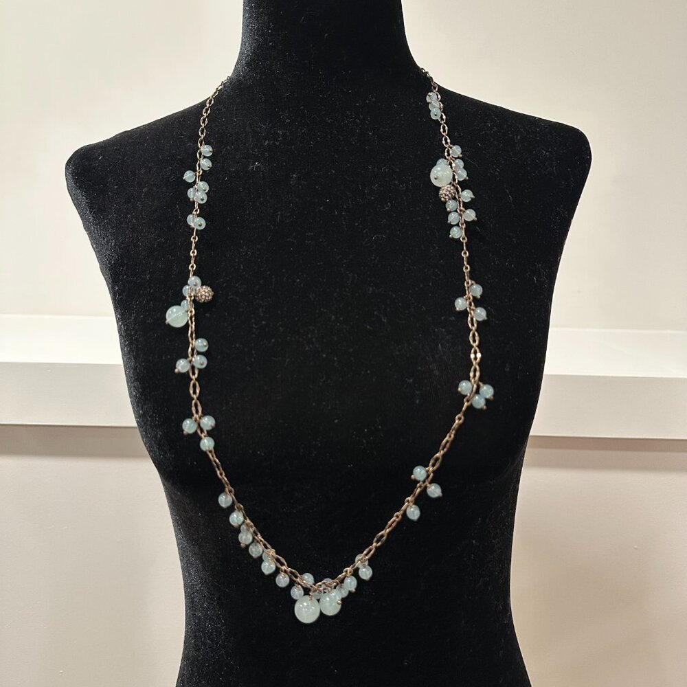 J. Crew Seafoam Green Beaded Gold Long Necklace - Picture 2 of 4